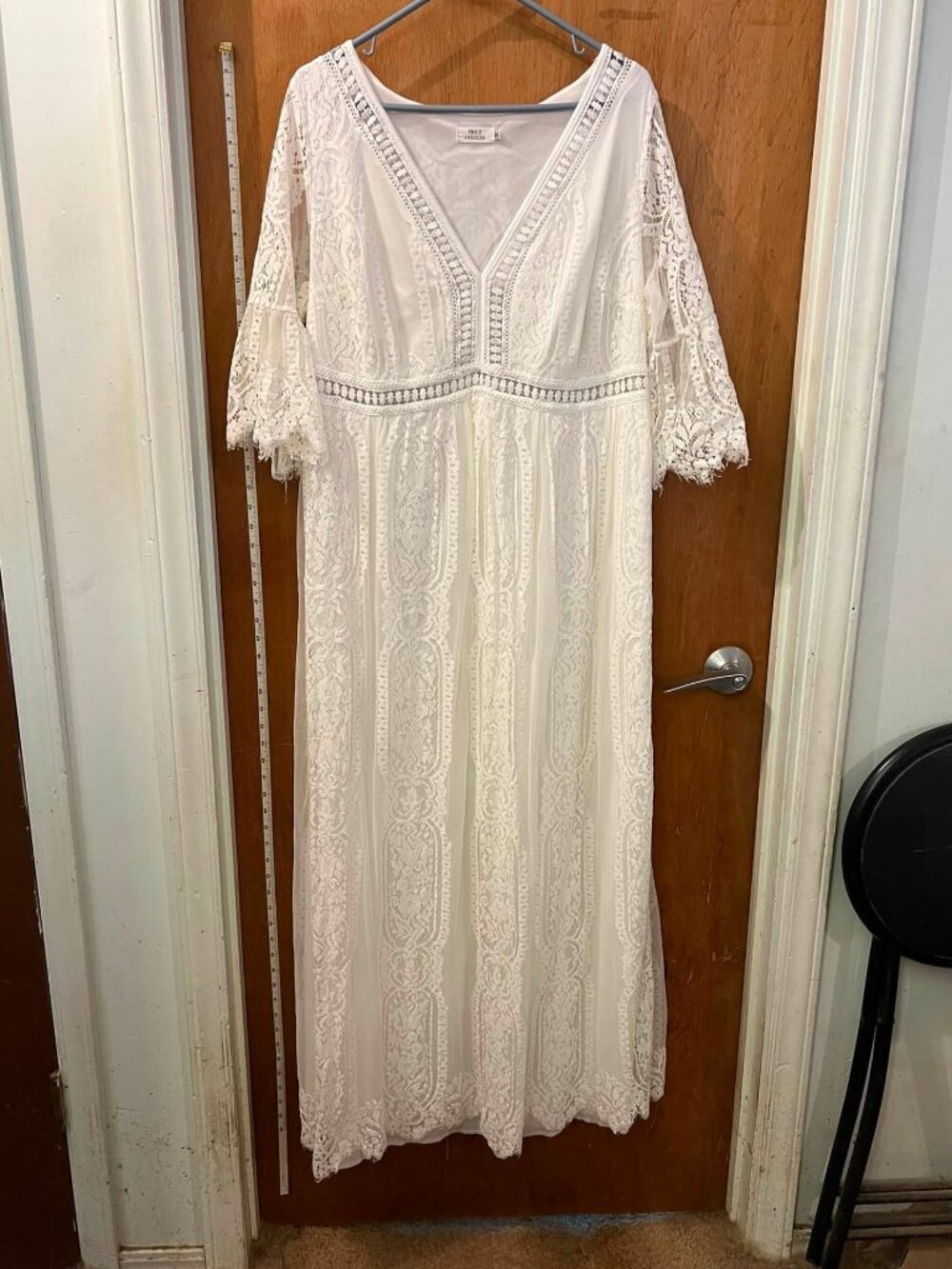 Size 18 - PinUp Fashion - White Lacy 3/4 Sleeve Midi Dress